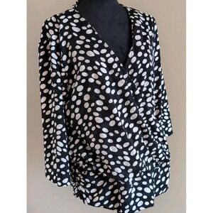 Jones N.Y. Womens 3/4 Sleeve Black Cream Print RoundNeck Nylon Spandex Top Sz 0X